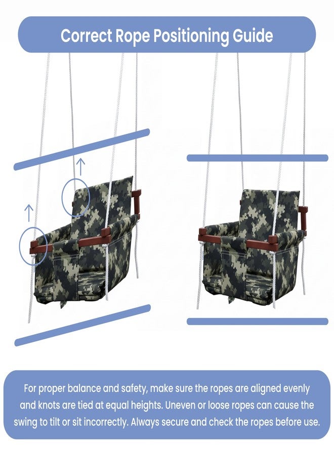 Cherilo Swing for Kids 1-5 Years | Indoor & Outdoor Wooden Jhula for Kids | Safe Comfortable Swing with Cushions & Safety Belt | Strong Durable Wooden Frame - Camouflage - Image 4